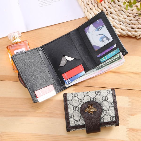 

purses new pu lady's purse women's short fashion multi three fold color contrast buckle little bee card bag handbag black friday, Red;black