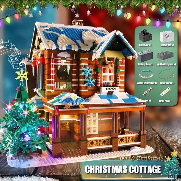 

the christmas house with led music parts building blocks model mould king 16011 streetview buildings bricks kids birthday gifts