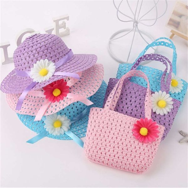 

hat bag set sunflower children's straw girl's beach hat, Yellow