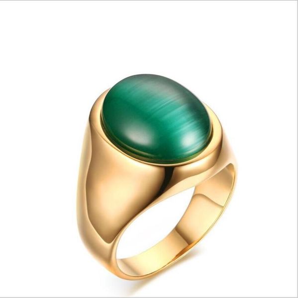 

cluster rings titanium steel green opal gold ring men's european and american style jewelry, Golden;silver