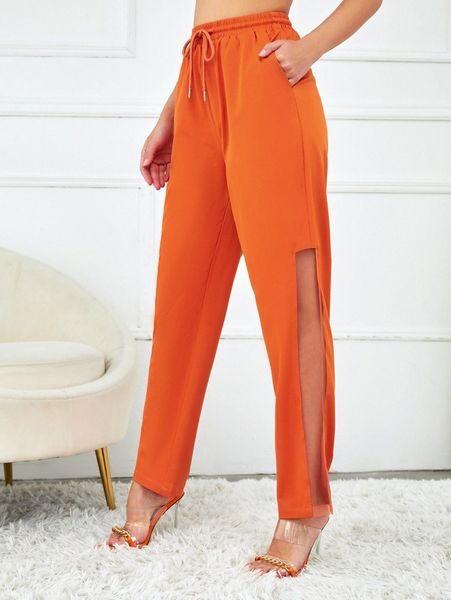 

x the perfect party drawstring waist cut out split hem pants o3wf#, Black;white