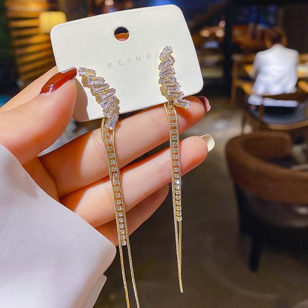 

dangle & chandelier luxury rhinestone crystal long tassel earrings for women bridal cubic zircon drop dangling party wedding jewelry gifts, Silver
