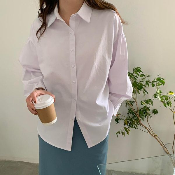 

women's blouses & shirts hzirip white chic oversize sweet slim puff sleeves all match 2021 high street office lady loose stylish brief