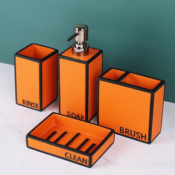 

bath accessory set resin four-piece wash lotion bottle mouthwash cup toothbrush holder soap dish hand sanitizer el bathroom supplies