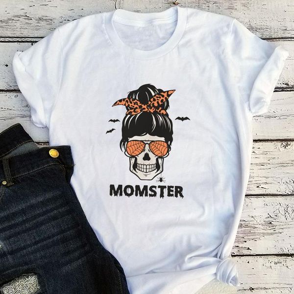 

women's t-shirt momster graphic t shirts mom halloween skull shirt funny 2021 skeleton clothes fashion print, White