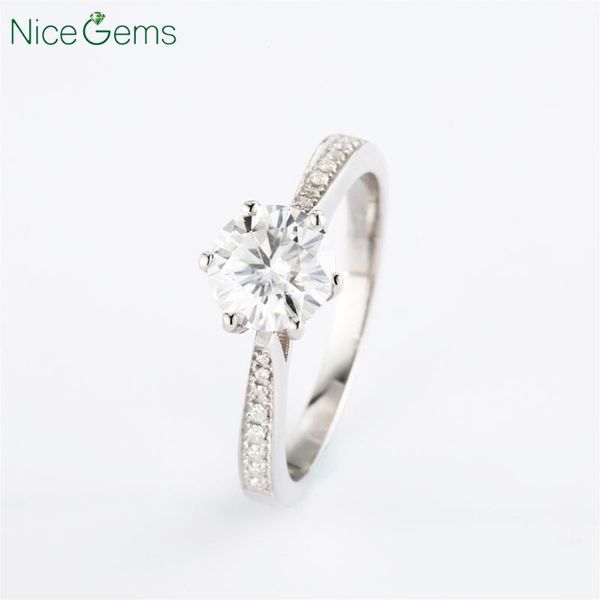 

cluster rings nicegems solid 14k white gold center 1.2ct d color moissanite engagement ring for women wedding classic dalily wear, Golden;silver