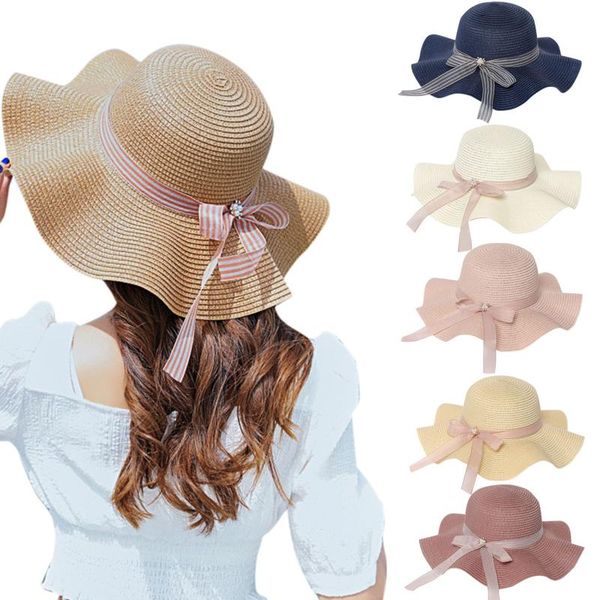 

wide brim hats women sun sunshade brims hat outdoor summer fashion sunscreen beach straw gorra 2021, Blue;gray