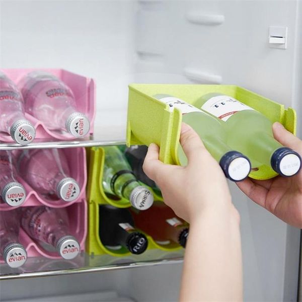 

hooks & rails 1pc stackable beverage storage rack beer can drink soda dispenser holder organizer refrigerator shelf