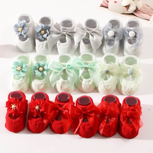 

baby socks newborn booties ankle sock girls cotton accessories spring summer infant clothes princess lace bows 0-12months b7579, Pink;yellow