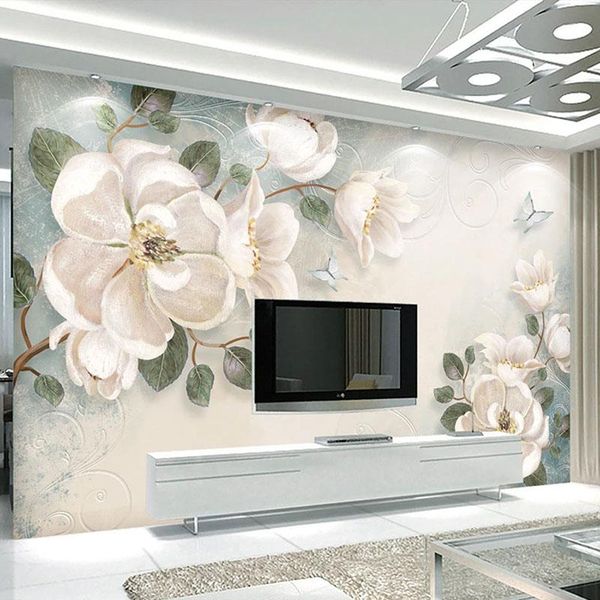 

wallpapers po wallpaper 3d hand painted flower oil painting murals modern simple abstract wall paper living room tv sofa background