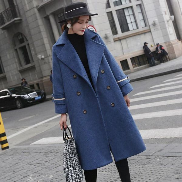 

women's wool & blends kmetram 2021 winter blue coat women woolen thick jacket female autumn korean loose coats warm jackets abrigo muje, Black