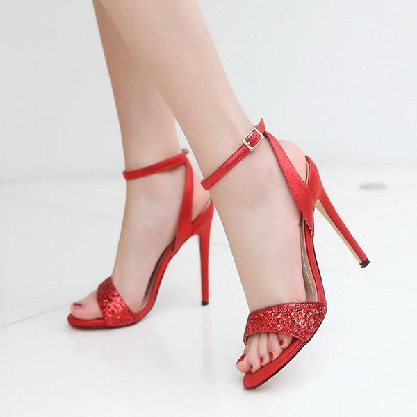 

women cover heel summer super high sandals thin open-toed large size shoes, Black