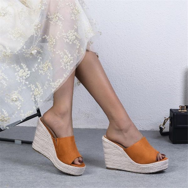 

sandals sarairis flock wedges slip-on super high heel platform summer concise casual office lady woman shoes walking cosy, Black