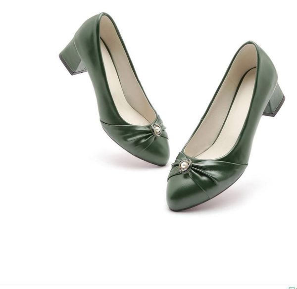 

women's shoes in spring and autumn middle coarse heel pointed end, Black