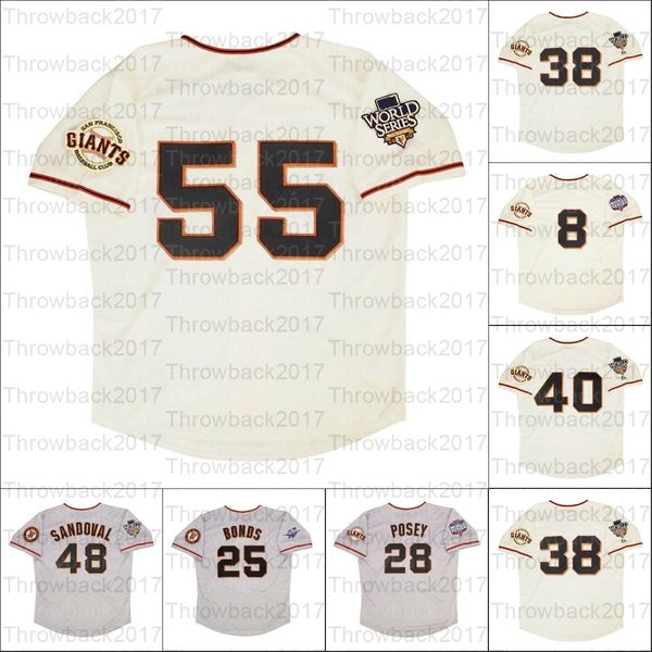 Retro San Francisco 2002 2010 e 2012 jerseys 55 Tim Lincecum 25 Barry Bonds 40 Madison Bumgarner 28 Posey