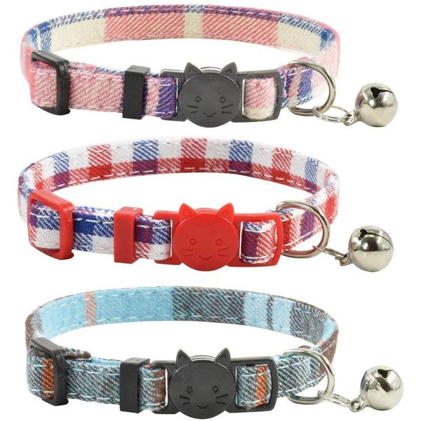 

cat collars & leads breakaway with bell set of 3 durable safe cute kitten safety adjustable kitty collar for puppy