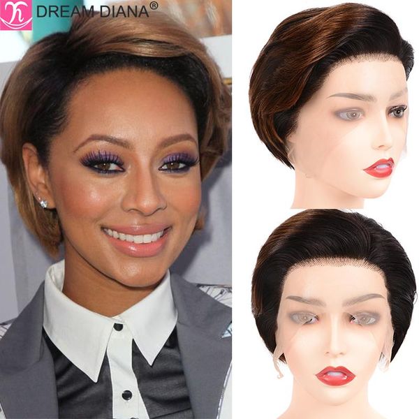 

lace wigs dreamdiana ombre peruvian straight front short cut bob 13x4 wig 150 density 100% human hair, Black;brown