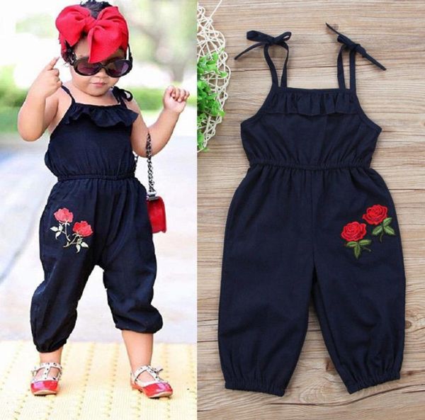 

jumpsuits kids girls strap flower sleeveless romper jumpsuit outfits clothes for girl 1-6y, Blue