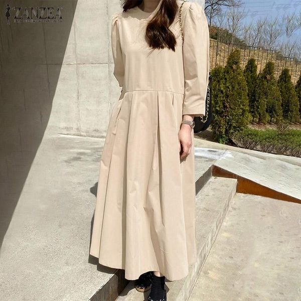 

casual dresses 2022 elegant solid long sleeve sundress pleated vestido maxi robe women vintage kaftan dress oversize, Black;gray