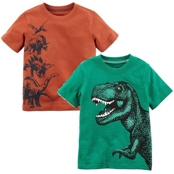 Dino Baby Boy Abbigliamento Estate 100% Cotone Bambini T-Shirt Dinosauro Neonato T-Shirt Manica corta Bambini Abiti Green Boy's Tops 210413