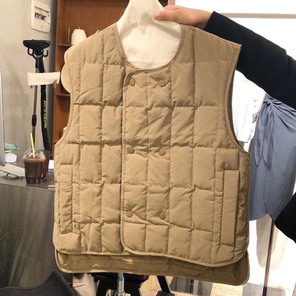 

women's vests [ewq] winter 2021 women casual loose round neck solid color short minimalist thickened sleeveless vest coat 8q836, Black;white