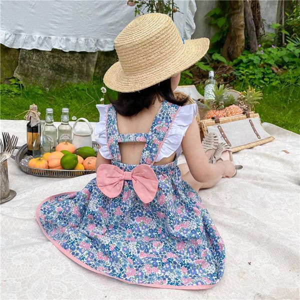 

girl's dresses kids clothes girls summer dress cute bow princess toddler sleeveless floral print children vestidos 12m-9y, Red;yellow