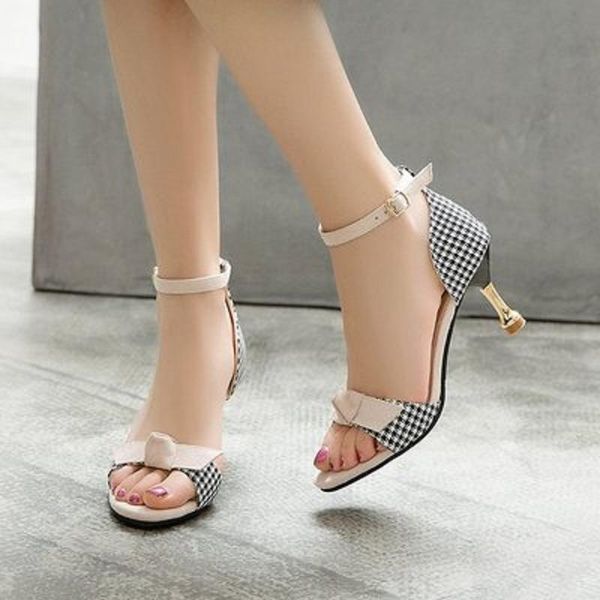 

summer high heels open toe word buckle bow black wild stiletto sandals