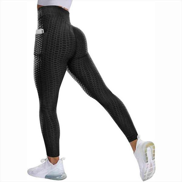 

jianweili push up leggings woman side pockets fitness anti cellulite leggings femme gym stretch pants breathable, Black
