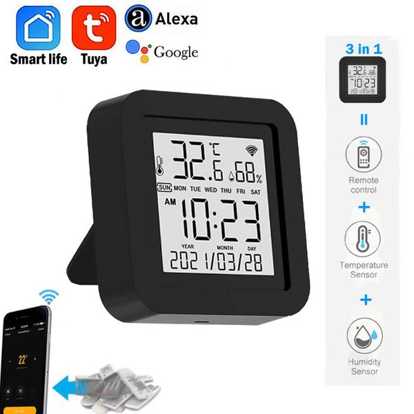 

smart home control tuya wifi ir remote with temperature humidity sensor date display for air conditioner tv ac works alexa,google