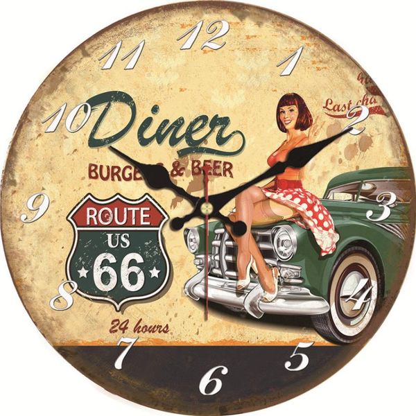 

arab numeral garage wall clock non ticking shabby chic silent beers bar route us 66 car creative wooden clocks