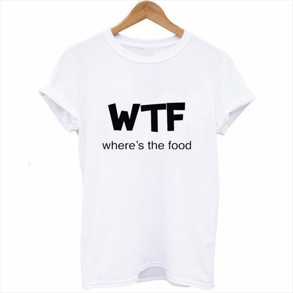 

wtf where the food men letter print short sleeve o neck loose ladies summer fashion tee, White;black