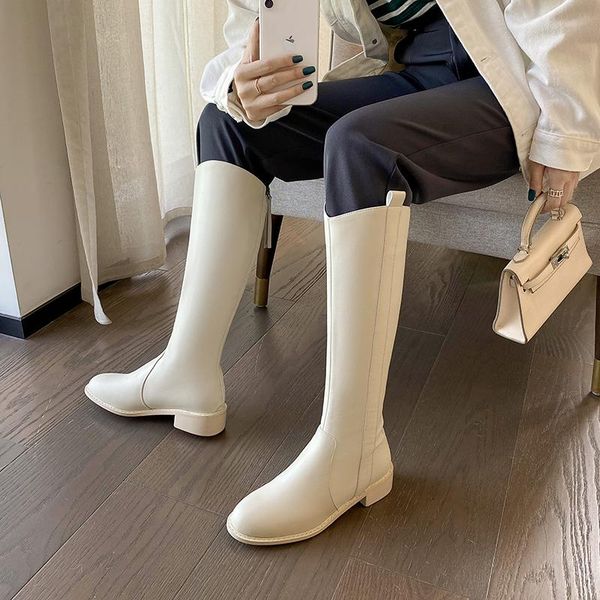 

boots 2021 winter women classic knee-high knight fashion concise genuine leather thick heels long fringe shoes woman, Black