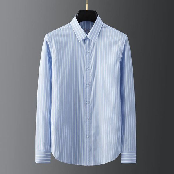 

men's dress shirts european and american fashion trend blue white striped shirt cotton casual long-sleeved with embroidery on the back, White;black