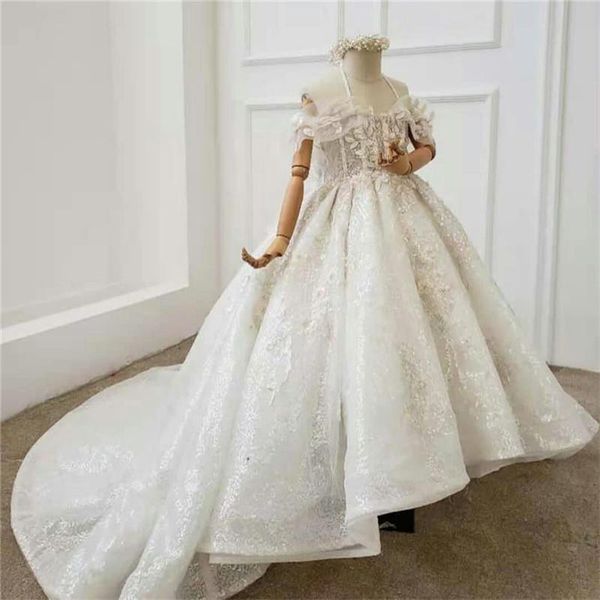 

girl's dresses puffy tulle little princess birthday dress backless applique flowers girls pageant party custom made, Red;yellow