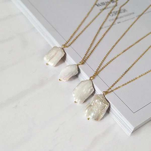 

chains natural freshwater pearl square necklace elegant retro wild pendant for female clavicle colliarjewelry gift, Silver