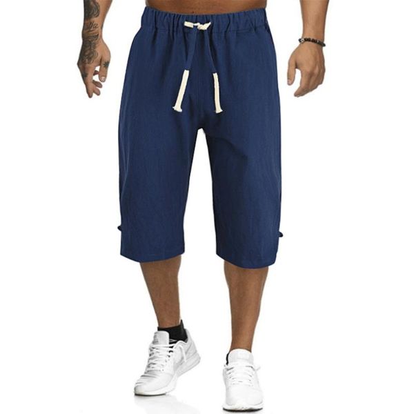 

men's shorts summer breeches 2021 thin knee length trousers male elastic waist quick drying beach casual long d30, White;black