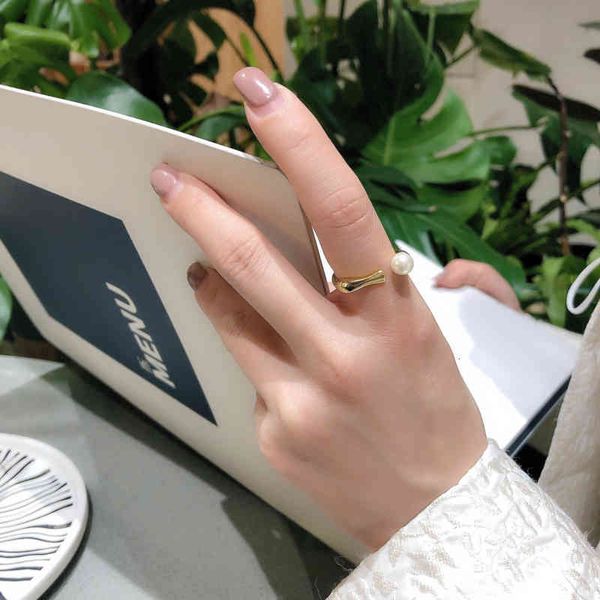 

262 fashion japanese and korean design geometric square with pearl ring s925 silver