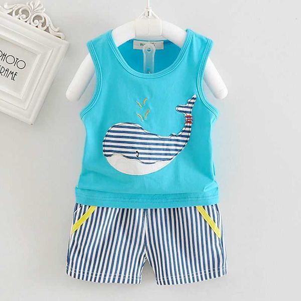 

luxury designer baby boy clothes cartoon whale sleeveless vest + shorts infant clothing kids bebes tracksuits jogging suits g1023, White