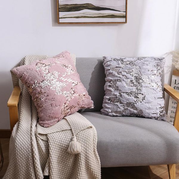 

cushion/decorative pillow double sequins soft fur plush cushion cover luxury design hug throw pillowcase covers home decoration bedroom sofa