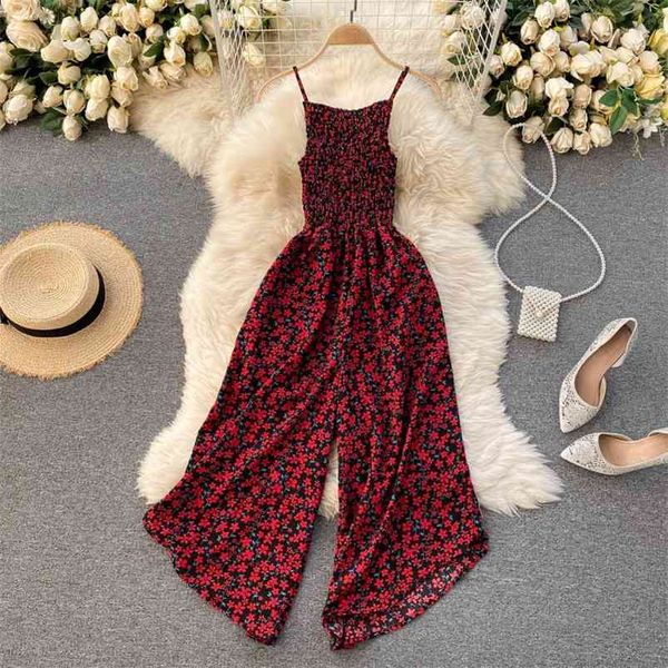 

temperament fashion spring floral jumpsuit strapless elastic jump di slim wide-leg pants c469 210507, Black;white