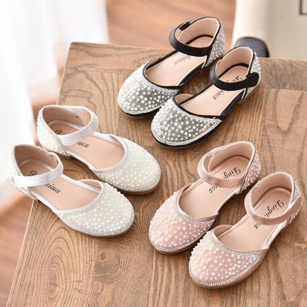 

spring summer children casual shoes girls sandals sequins pearl princess leather dance performance, Black;red