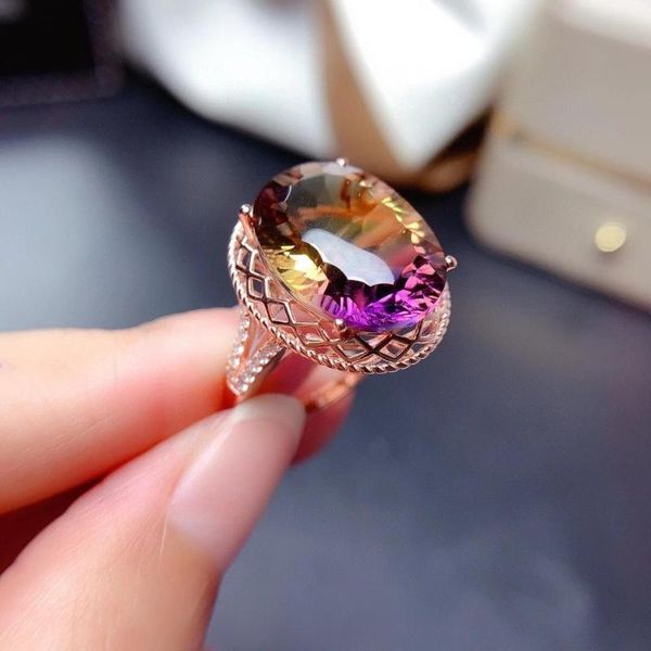 

100% natural and real ametrine ring 925 sterling silver fashion for wedding cluster rings, Golden;silver