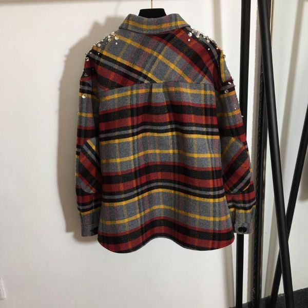 

spring women clothes long sleeve striped plaid loose jacket fashion pocket diamonds single breasted wool coat women's jackets, Black;brown