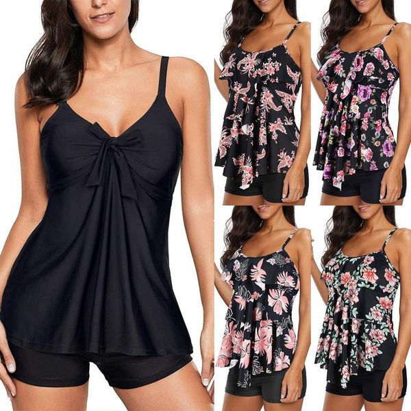 

women's swimwear summer bikini fashion bow tie print beach style and shorts ladies swimsuit two-piece suit, White;black