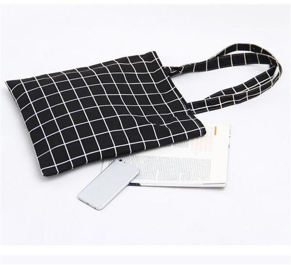 

shopping bags fashion women student canvas bag linen plaid shoulder tote handbag eco large capacity 2021 casual simple