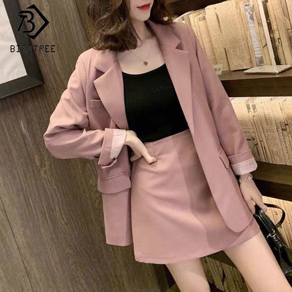 

retro solid set one button jacket & pencil 2 pieces skirt female office ladies blazer suit s0d305n 210416, White