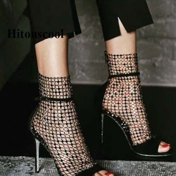 

women's sandals summer 2021 european women rhinestones high heels shoes for ladies-shoes plus size 40 black dress
