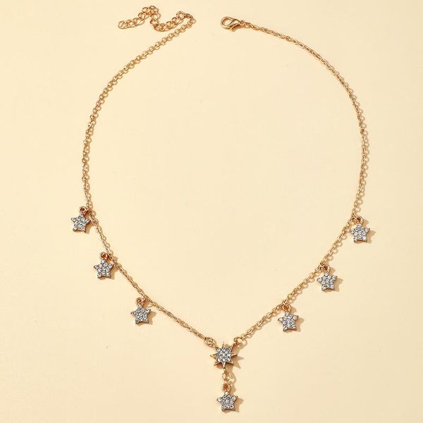 

chains bohemian gold color alloy metal chain luxury shiny rhinestone star pendanct necklace for women choker 2021, Silver