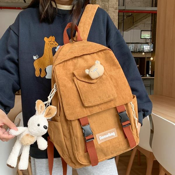 

backpack buckle corduroy student 2021 brand designer man woman big travel back bag schoolbag for teenage girls boys