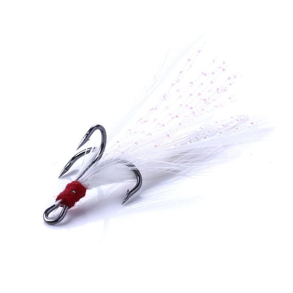 

fishing hooks hengjia 20pcs/lot 4/6/8/10# sizes feather triple hook strong black treble white hair jig head tackle